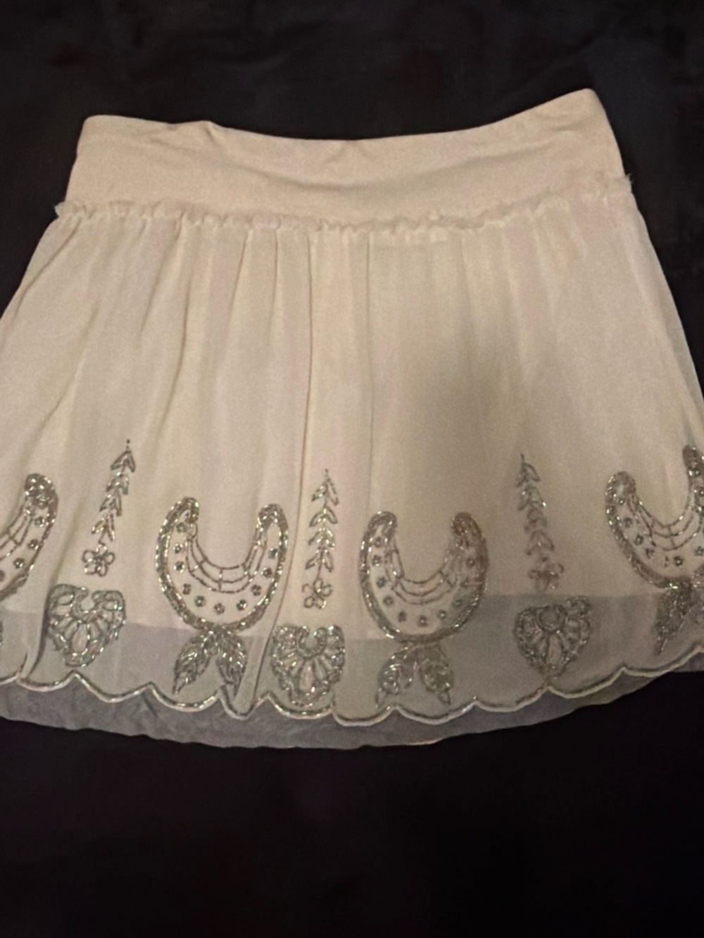 Free People Cream Mini Skirt with Silver Sequin Embroidery